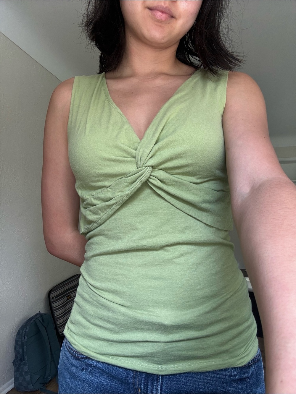 CAbi Green Twist-Front Sleeveless Top